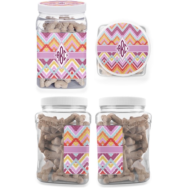 Ikat Chevron Pet Treat Jar - Multiple Angles