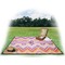 Ikat Chevron Picnic Blanket - with Basket Hat and Book - in Use