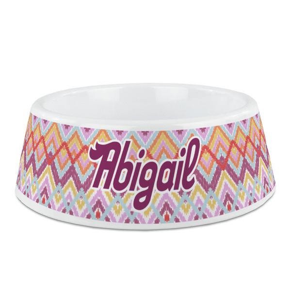 Custom Ikat Chevron Plastic Dog Bowl (Personalized)