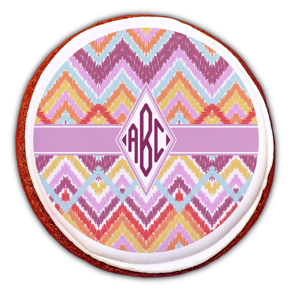 Ikat Chevron Printed Icing Circle - Large - On Cookie