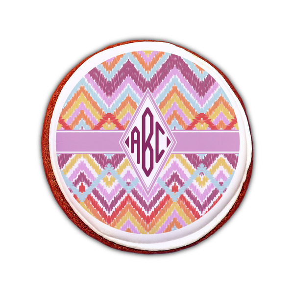 Ikat Chevron Printed Icing Circle - Small - On Cookie