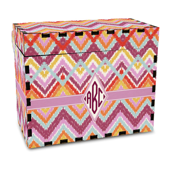 Custom Ikat Chevron Wood Recipe Box - Full Color Print (Personalized)