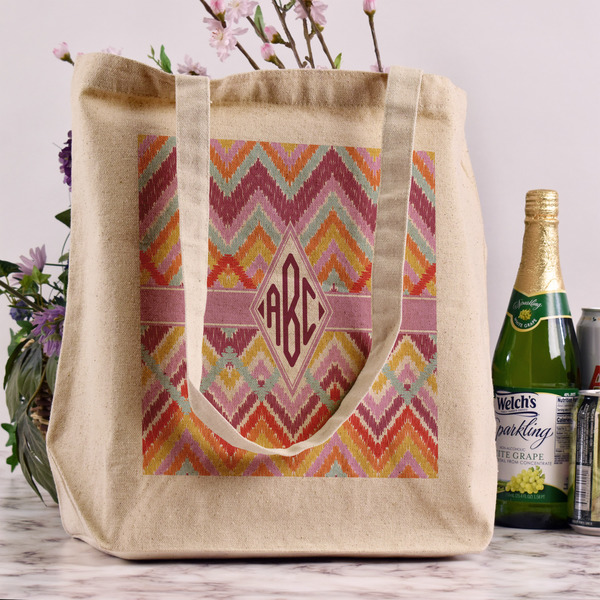 Ikat Chevron Reusable Cotton Grocery Bag - In Context