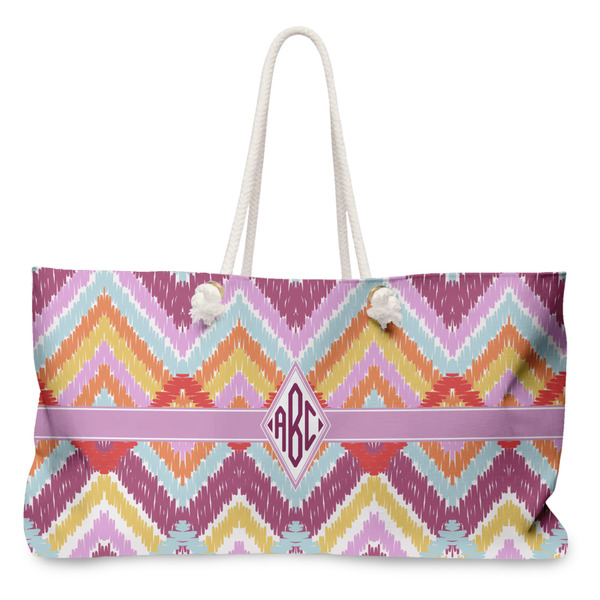 Custom Ikat Chevron Large Tote Bag with Rope Handles (Personalized)