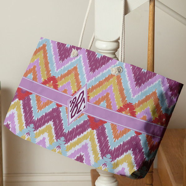 Ikat Chevron Large Rope Tote - Life Style