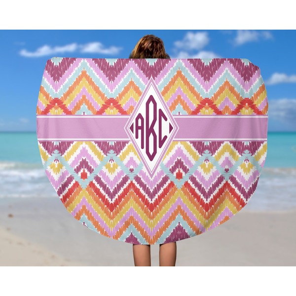 Ikat Chevron Round Beach Towel - In Use