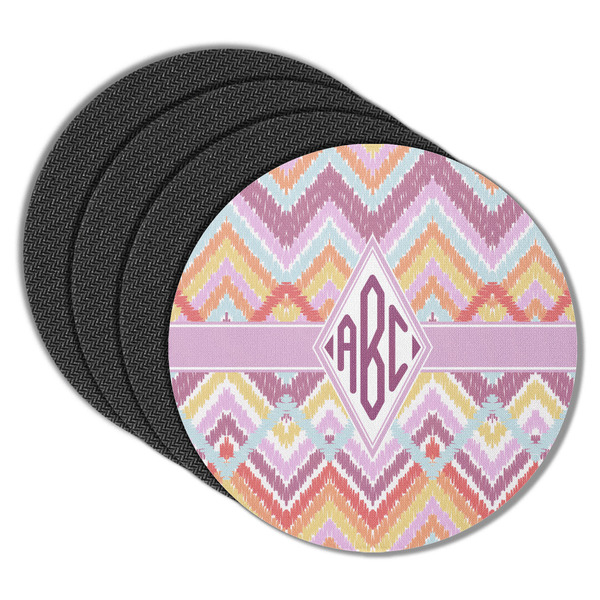 Custom Ikat Chevron Round Rubber Backed Coasters - Set of 4 (Personalized)
