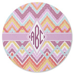 Ikat Chevron Round Rubber Backed Coaster (Personalized)