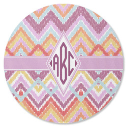 Ikat Chevron Round Rubber Backed Coaster (Personalized)