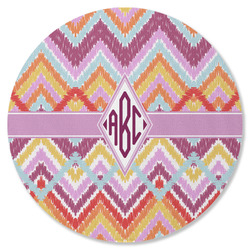 Ikat Chevron Round Rubber Backed Coaster (Personalized)