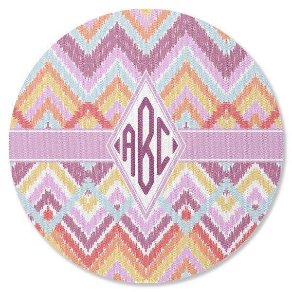 Custom Ikat Chevron Round Rubber Backed Coaster (Personalized)