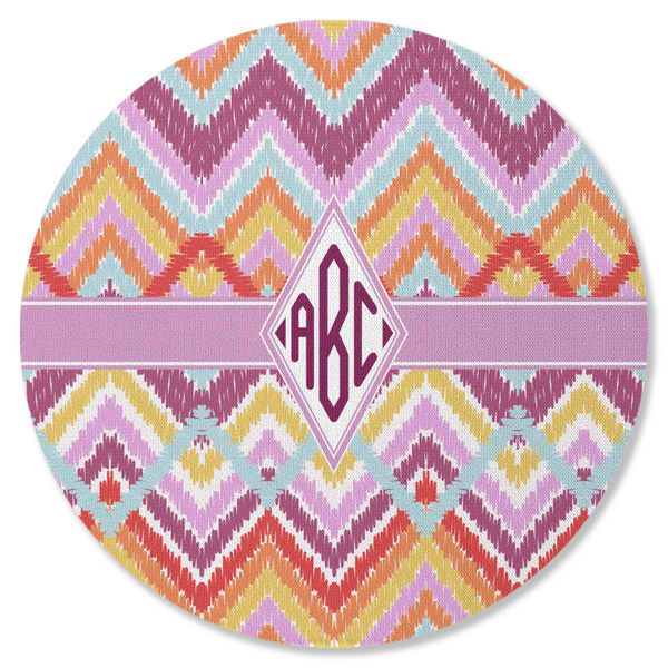 Ikat Chevron Round Coaster Rubber Back - Single