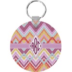 Ikat Chevron Round Plastic Keychain (Personalized)