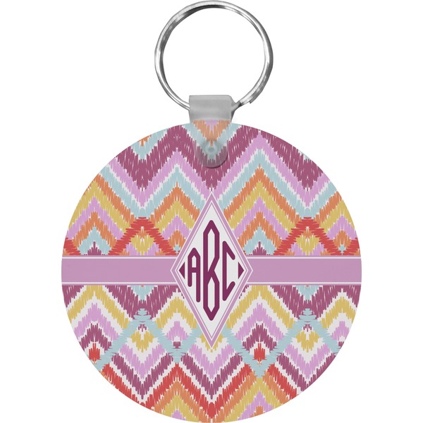 Ikat Chevron Round Keychain (Personalized)