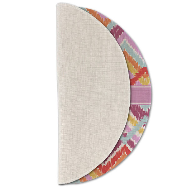 Ikat Chevron Round Linen Placemats - HALF FOLDED (single sided)