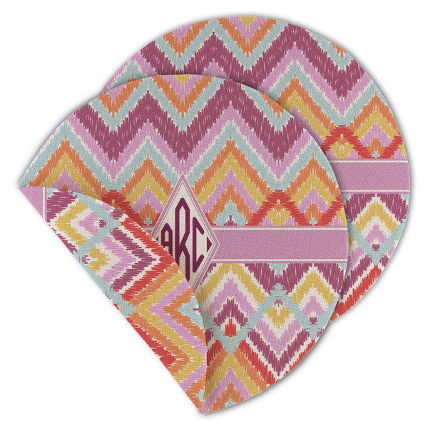 Custom Ikat Chevron Round Linen Placemat - Double Sided - Set of 4 (Personalized)