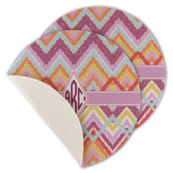 Ikat Chevron Round Linen Placemat - Single Sided - Set of 4 (Personalized)