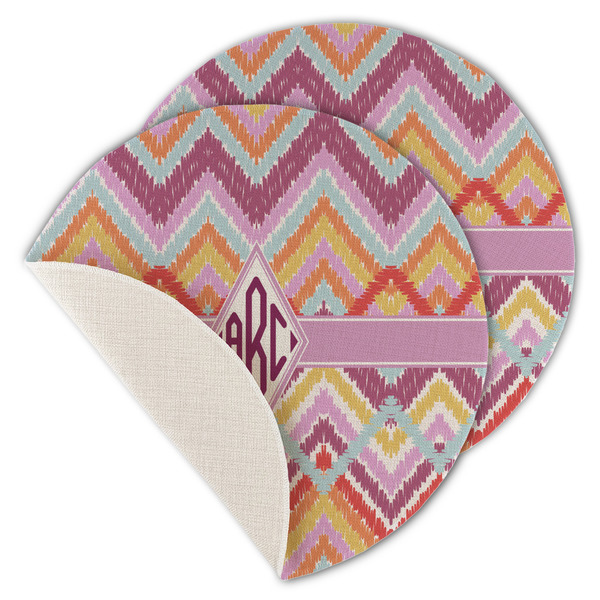 Ikat Chevron Round Linen Placemats - MAIN (Single Sided)