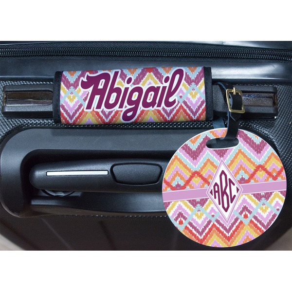 Ikat Chevron Round Luggage Tag & Handle Wrap - In Context