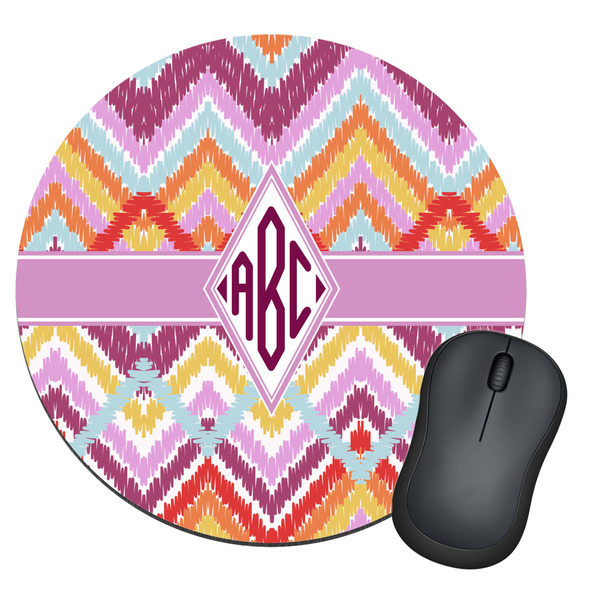 Custom Ikat Chevron Round Mouse Pad (Personalized)