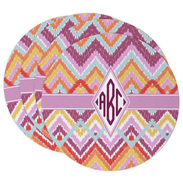 Custom Ikat Chevron Round Paper Coasters w/ Monograms