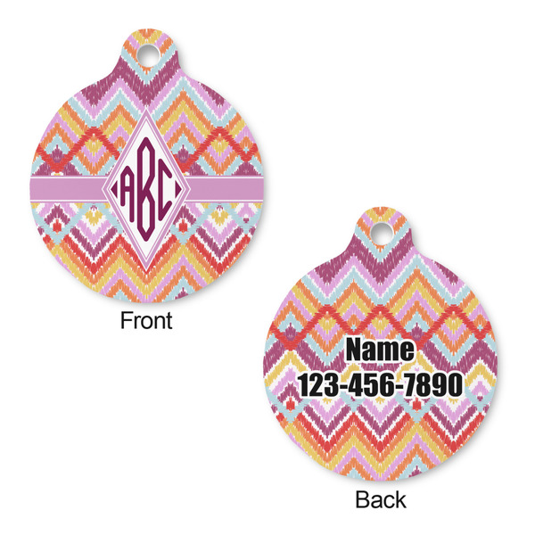 Ikat Chevron Round Pet Tag - Front & Back