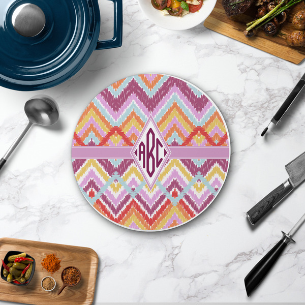 Ikat Chevron Round Stone Trivet - In Context View