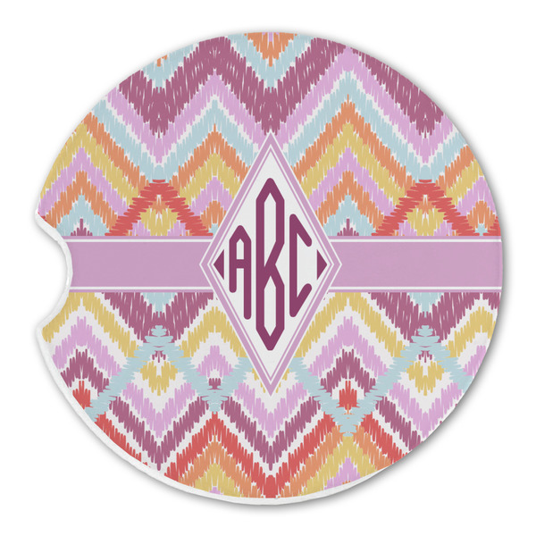 Custom Ikat Chevron Sandstone Car Coaster - Single (Personalized)