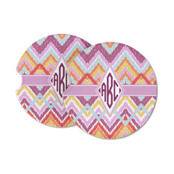Ikat Chevron Sandstone Car Coasters - Set of 2 (Personalized)