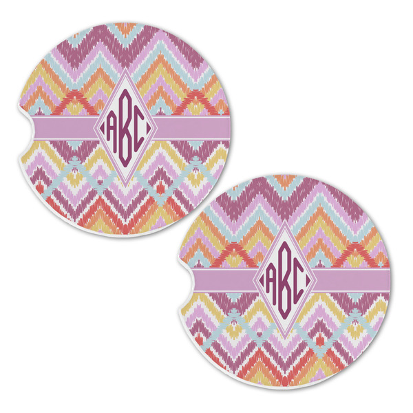 Ikat Chevron Sandstone Car Coasters - Set of 2