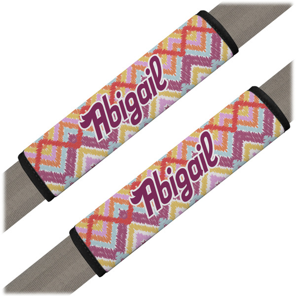 Custom Ikat Chevron Seat Belt Covers (Set of 2) (Personalized)