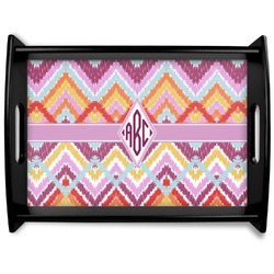 Ikat Chevron Black Wooden Tray - Large (Personalized)