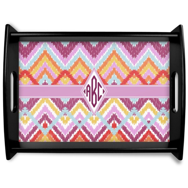 Custom Ikat Chevron Black Wooden Tray - Large (Personalized)