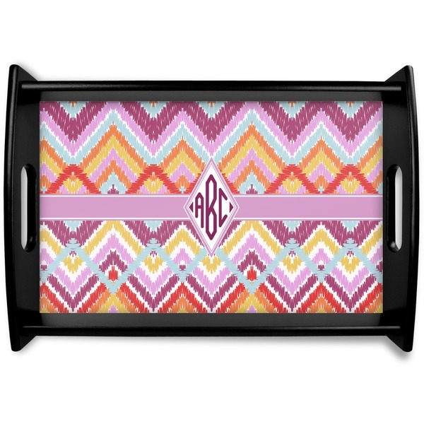 Custom Ikat Chevron Black Wooden Tray - Small (Personalized)