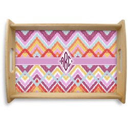 Ikat Chevron Natural Wooden Tray - Small (Personalized)