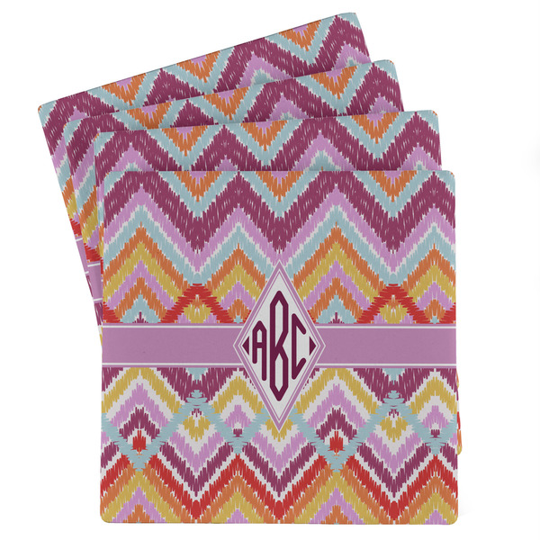 Custom Ikat Chevron Absorbent Stone Coasters - Set of 4 (Personalized)