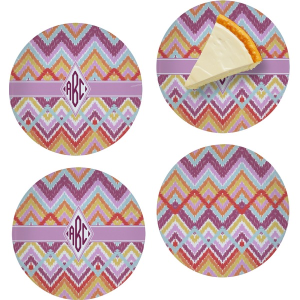 Custom Ikat Chevron Set of 4 Glass Appetizer / Dessert Plate 8" (Personalized)