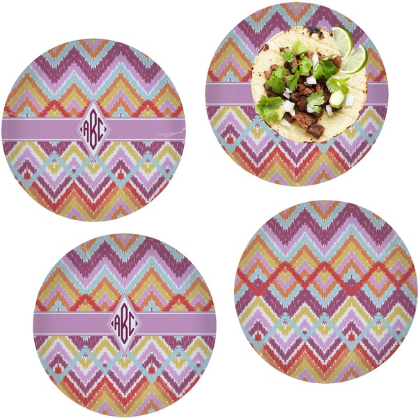 Custom Ikat Chevron Set of 4 Glass Lunch / Dinner Plate 10" (Personalized)