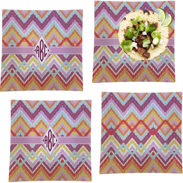 Custom Ikat Chevron Set of 4 Glass Square Lunch / Dinner Plate 9.5" (Personalized)