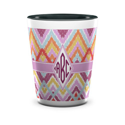 Ikat Chevron Ceramic Shot Glass - 1.5 oz - Two Tone - Set of 4 (Personalized)