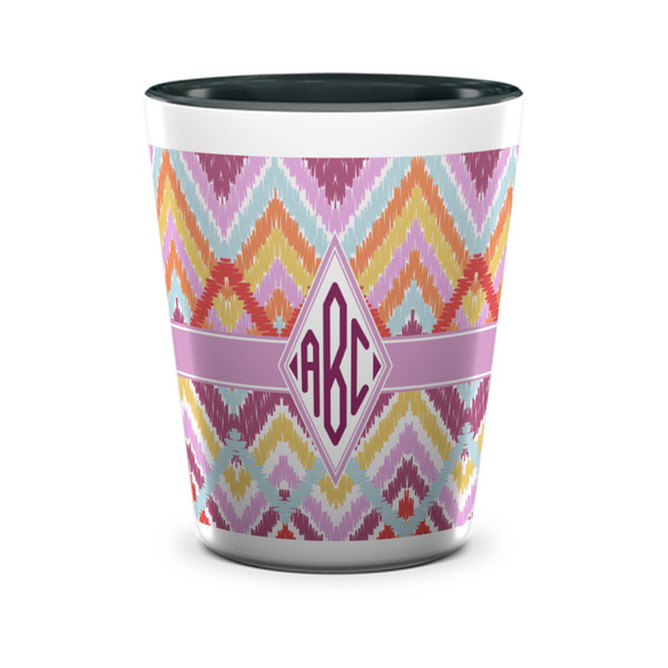 Custom Ikat Chevron Ceramic Shot Glass - 1.5 oz - Two Tone - Set of 4 (Personalized)