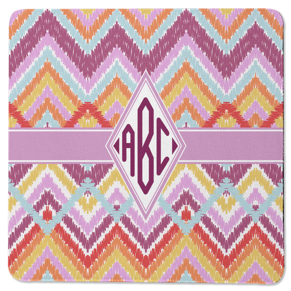 Custom Ikat Chevron Square Rubber Backed Coaster (Personalized)