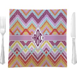 Ikat Chevron 9.5" Glass Square Lunch / Dinner Plate- Single or Set of 4 (Personalized)