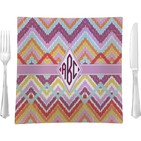 Custom Ikat Chevron 9.5" Glass Square Lunch / Dinner Plate- Single or Set of 4 (Personalized)