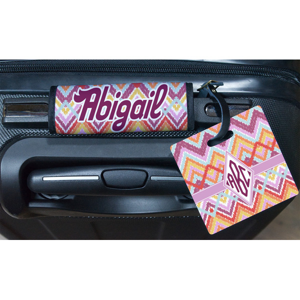 Ikat Chevron Square Luggage Tag & Handle Wrap - In Context