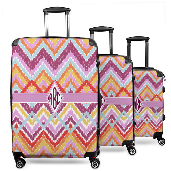 Custom Ikat Chevron 3 Piece Luggage Set - 20" Carry On, 24" Medium Checked, 28" Large Checked (Personalized)