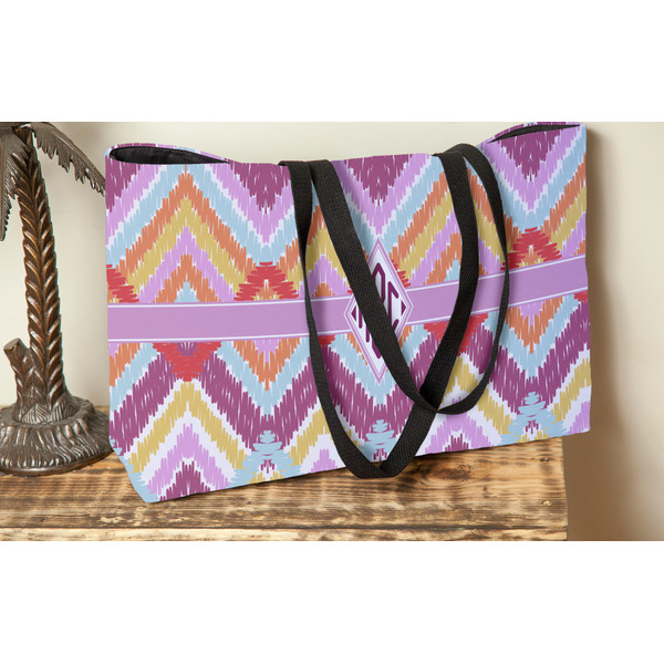 Ikat Chevron Tote w/Black Handles - Lifestyle View