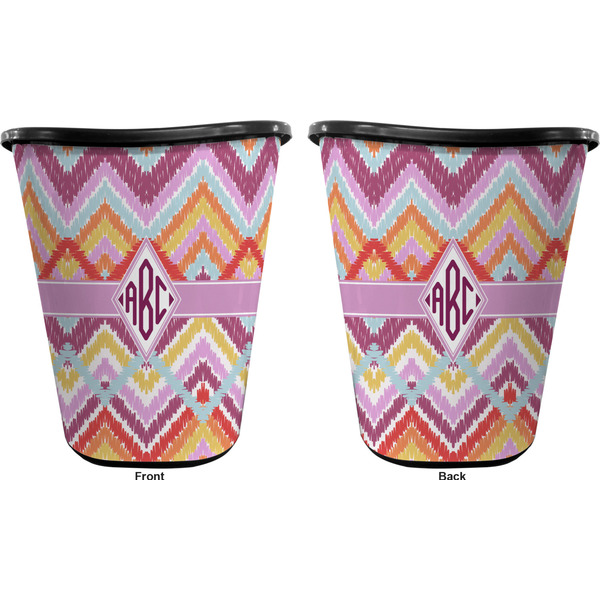 Ikat Chevron Trash Can Black - Front and Back - Apvl