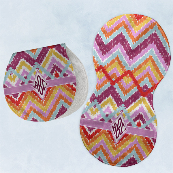 Ikat Chevron Two Peanut Shaped Burps - Open and Folded