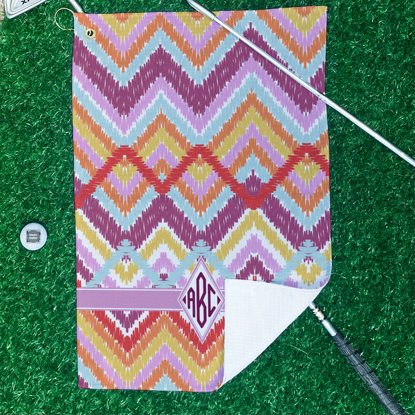 Ikat Chevron Waffle Weave Golf Towel - In Context